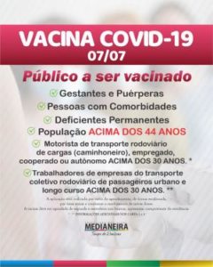 Medianeira vacina nesta quarta-feira (07) caminhoneiros, motoristas de transporte coletivo além de pessoas acima de 44 anos