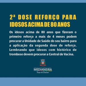 2ª Dose de reforço contra COVID em Medianeira é aplicada em idosos acima de 80 anos