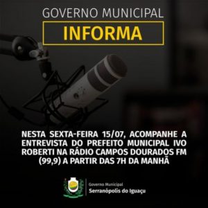 Prefeito municipal estará na rádio Campos Dourados FM e Cidade FM nesta sexta-feira!